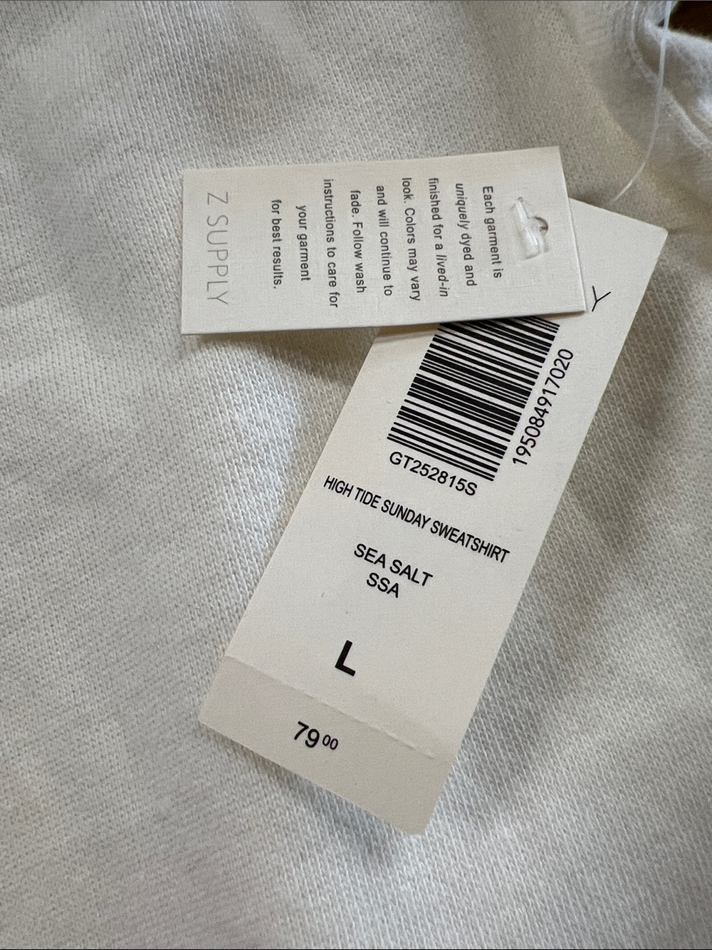 NWT Z SUPPLY Cream High Tide Sunday Sweatshirt in Sz Large drop shoulders - Picture 11 of 11